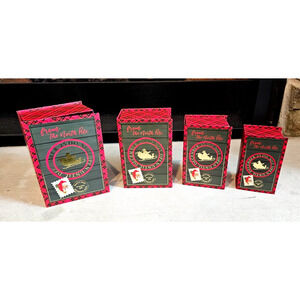 4 Stackable Vintage Santa Christmas Faux Book Boxes 6.5" x 4.5" New